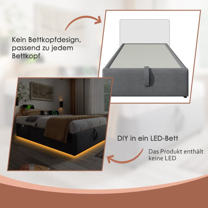 Eenpersoonsbed 90x200 cm – Bedframe – Opbergbed – Stalen Bed – Slatbodem – Stijlvol Modern – Comfortabel Stevig