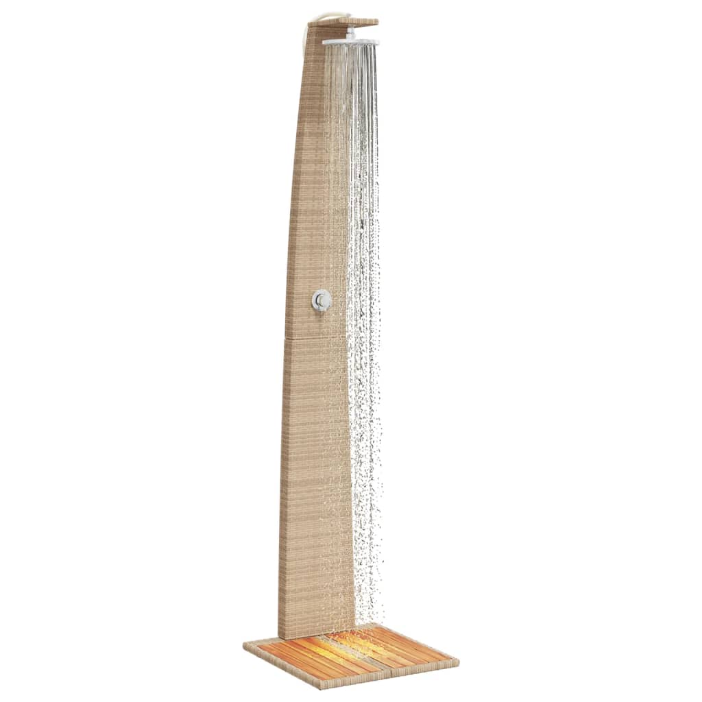 Buitendouche – Tuindouche – Vrijstaande Douche – Zwembad Douche – Outdoor Shower – Weerbestendig PE Rattan – Stevige Acaciahouten Basis Grijs