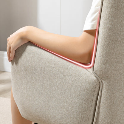 Scandinavische Fauteuil – Armstoel – Lounge Stoel – Zetel – Relaxstoel – Beige Patchwork Stof – Houten Poten – Ergonomisch Design