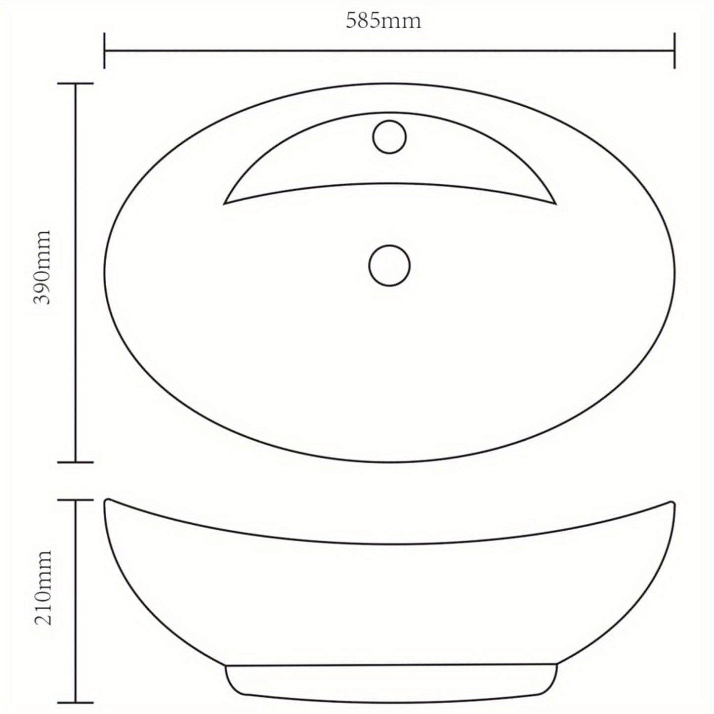 Keramische Wastafel – Ovalen Wasbak – Lavabo – Badkamer Kom – Waskom Met Overloop – Met Kraangat – Hoogwaardig Materiaal – Moderne Luxe Design