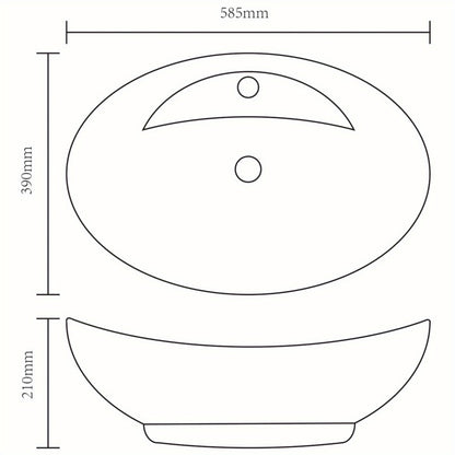 Keramische Wastafel – Ovalen Wasbak – Lavabo – Badkamer Kom – Waskom Met Overloop – Met Kraangat – Hoogwaardig Materiaal – Moderne Luxe Design