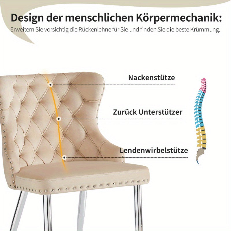 Makeupstoel – Bureaustoel – Draaistoel – Kaptafelstoel – Kuipstoel – Velours Bekleding – Ergonomisch Ontwerp – Verstelbare Zithoogte – Zilverkleurige Metalen Poten – Set Van 2