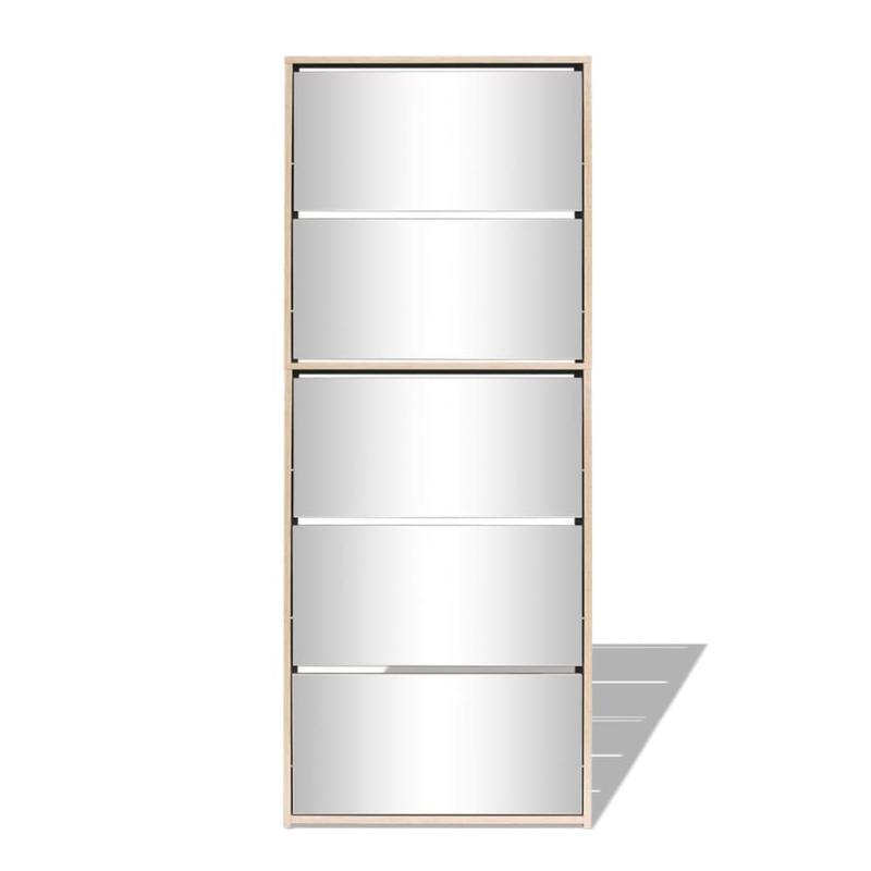 Schoenenkast – Schoenopberger – Schoenrek – Schoenmeubel – Kapkast – Met 5 Planken – Inclusief Spiegel – Eikenhout 63x17x169,5 cm