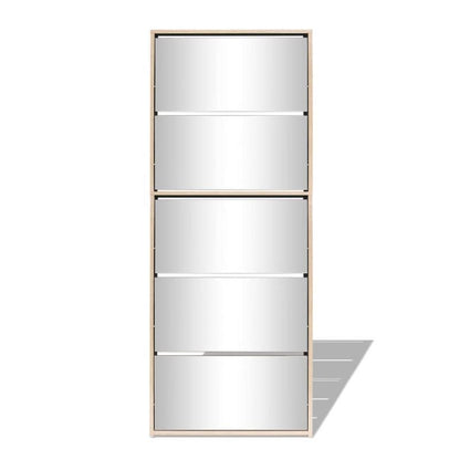Schoenenkast – Schoenopberger – Schoenrek – Schoenmeubel – Kapkast – Met 5 Planken – Inclusief Spiegel – Eikenhout 63x17x169,5 cm