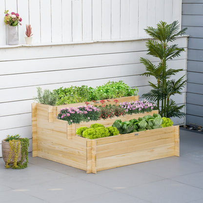 Tuinbak – Plantenbak – Kweekbak – Plantentafel – Vierkante Bloembak – 3 Lagen Met 9 Compartimenten – Gemaakt Van Weerbestendig Vurenhout En Ademend Non-Woven Stof – 117x100x54 cm – Natuurlijk Hout