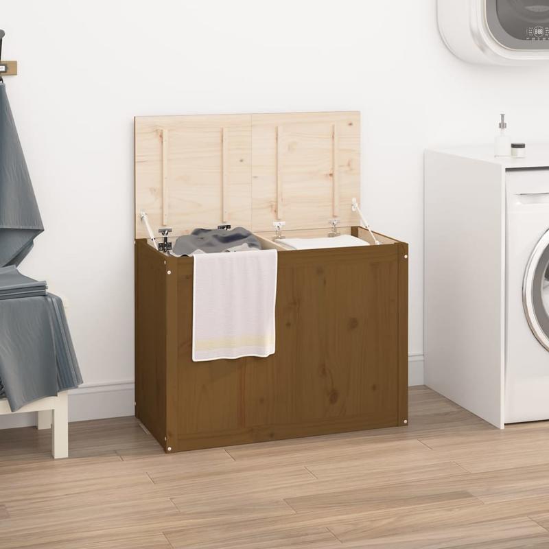 Houten kist – Opbergkist – Opbergbox – Houten krat – Bergruimte – Massief dennenhout – Honingbruin – 88,5 x 44 x 66 cm – Stevige constructie – Handgemaakt rustiek design