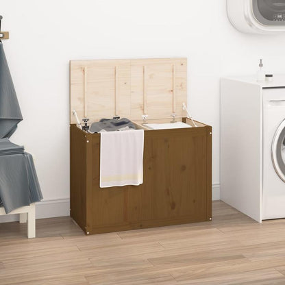 Houten kist – Opbergkist – Opbergbox – Houten krat – Bergruimte – Massief dennenhout – Honingbruin – 88,5 x 44 x 66 cm – Stevige constructie – Handgemaakt rustiek design