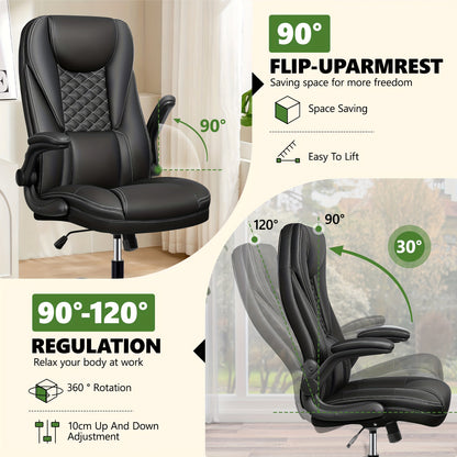 KERDOM Heavy Duty Executive Office Chair - Extra Wide Big and Tall Computer Desk Chair with Ergonomic High Back Support, Height-Adjustable, 135° Tilt & Rocker Mechanism, Lumbar Cushion, Flip-Up Arms, Heavy Duty 150kg/330lbs