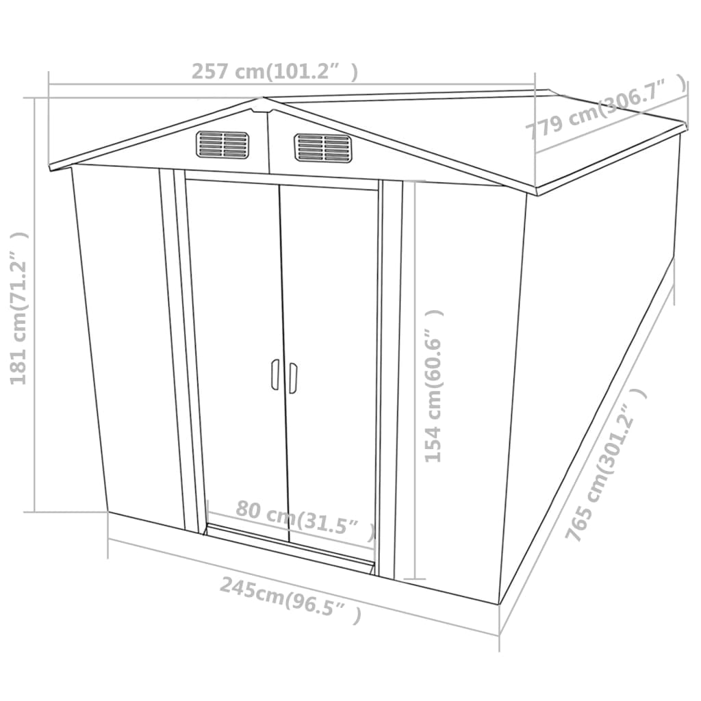 Tuinkast – Tuinberging – Tuinschuur – Berging – Opslagkast – Gegalvaniseerd Staal – Dubbele Schuifdeuren – Ventilatieopeningen – Antraciet