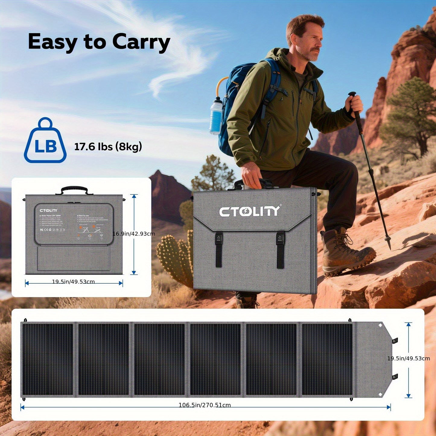 Draagbaar Zonnepaneel – Solar Charger – Opvouwbaar Zonnepaneel – Mobiele Zonne-energie – Outdoor Zonnepaneel – 200W Vermogen – USB-C en PD Uitgangen