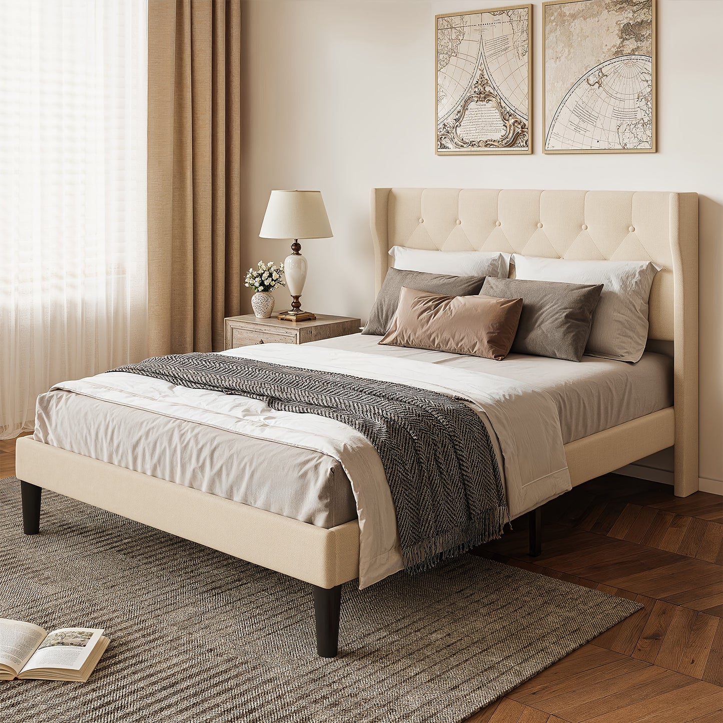 Tweepersoonsbedframe – Bedframe – Ledikant – Slaapbed – Onderbedkast – Modern Design – 140x200 cm – Hout & Metaal – 20 cm Opbergruimte