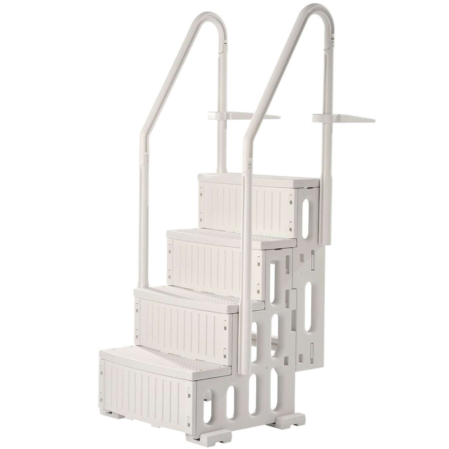 Zwembadtrap – Zwembadladder – Zwemtrap – Zwembad opstap – 4 treden met dubbele handgrepen – Draagvermogen 180 kg – Wit PE-plastic