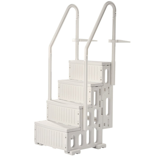 Zwembadtrap – Zwembadladder – Zwemtrap – Zwembad opstap – 4 treden met dubbele handgrepen – Draagvermogen 180 kg – Wit PE-plastic