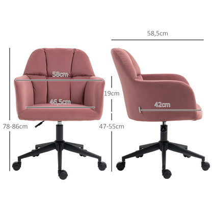 Bureaustoel – Draaistoel – Office Chair – Kantoorstoel – Verstelbare Zithoogte – Fluweelachtige Bekleding – Met Rugleuning – Roze