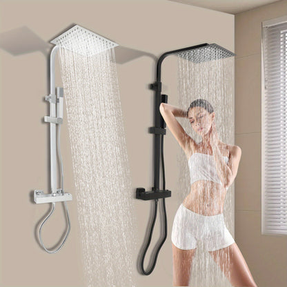 Thermostatische Regendouche – Regendouche Set – Douchekop – Handdouche – Douche Systeem – Mat Zwart – 25x25 cm – Verstelbare Hoogte