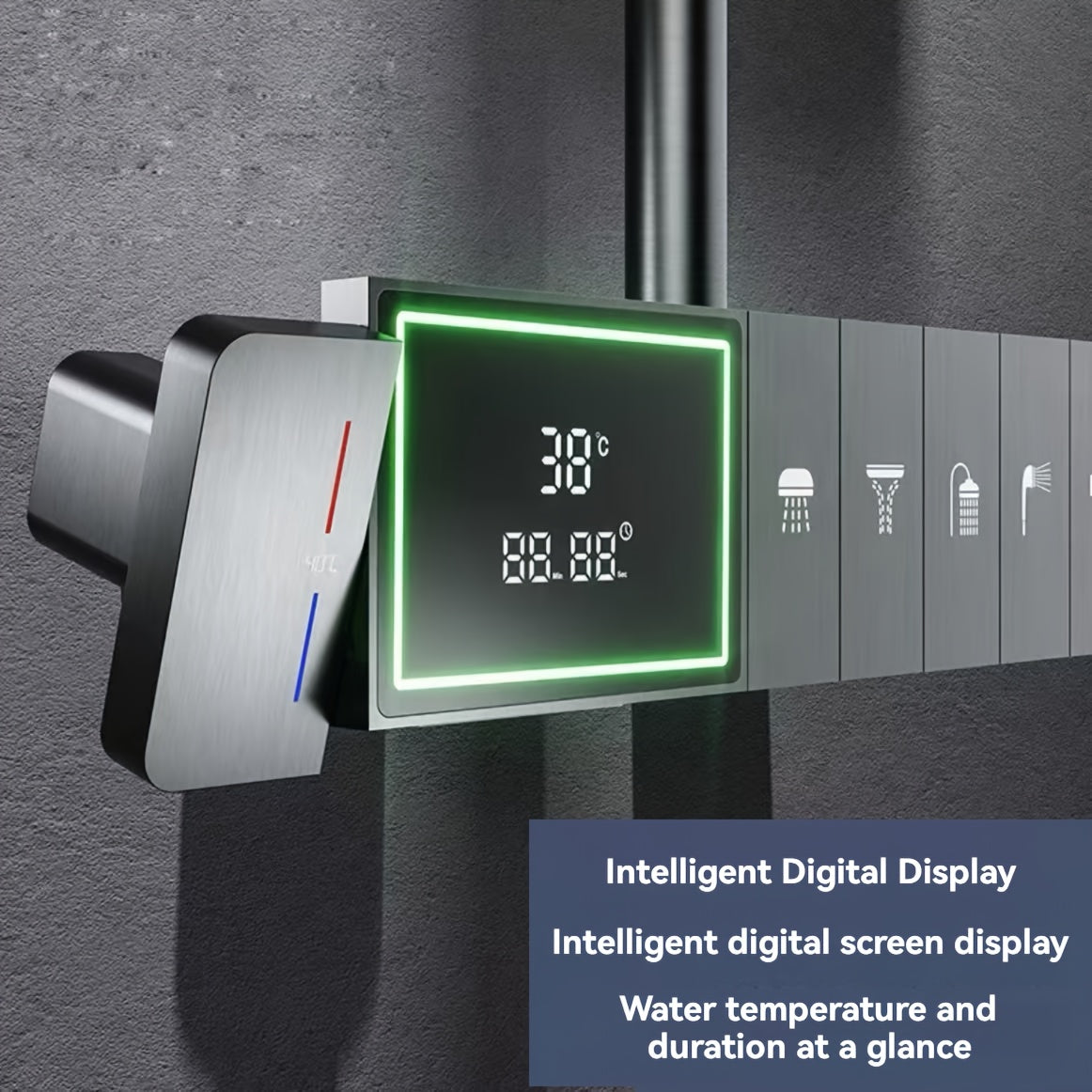 Luxe 5-Speed Douche Systeem – Regendouche – Waterval Douchekop – Badkamerkraan – Doucheset – RVS Constructie – LCD Temperatuur & Stroomregeling – Snelle Verwarming - Gunmetal Variant