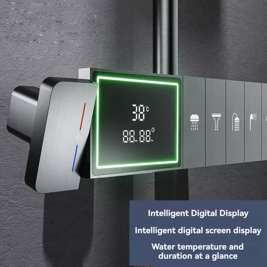 Luxe 5-Speed Douche Systeem – Regendouche – Waterval Douchekop – Badkamerkraan – Doucheset – RVS Constructie – LCD Temperatuur & Stroomregeling – Snelle Verwarming - Gunmetal Variant