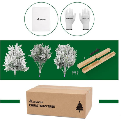 SALCAR Artificial Christmas Tree With, Snow Artificial Fir Tree, Gloves, Wooden Stand