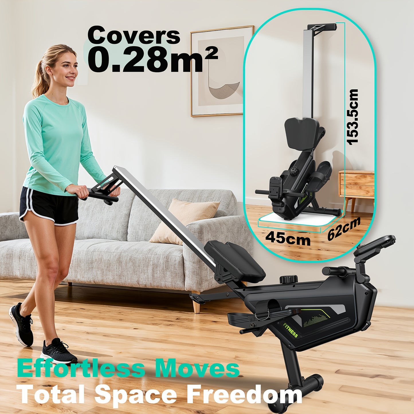 VOWVIT Foldable Magnetic Rowing Machine for Home Gym with, 16-Level Resistance & Suitable for Cardio, Strength Training, Use - Heavy-Duty Rower for