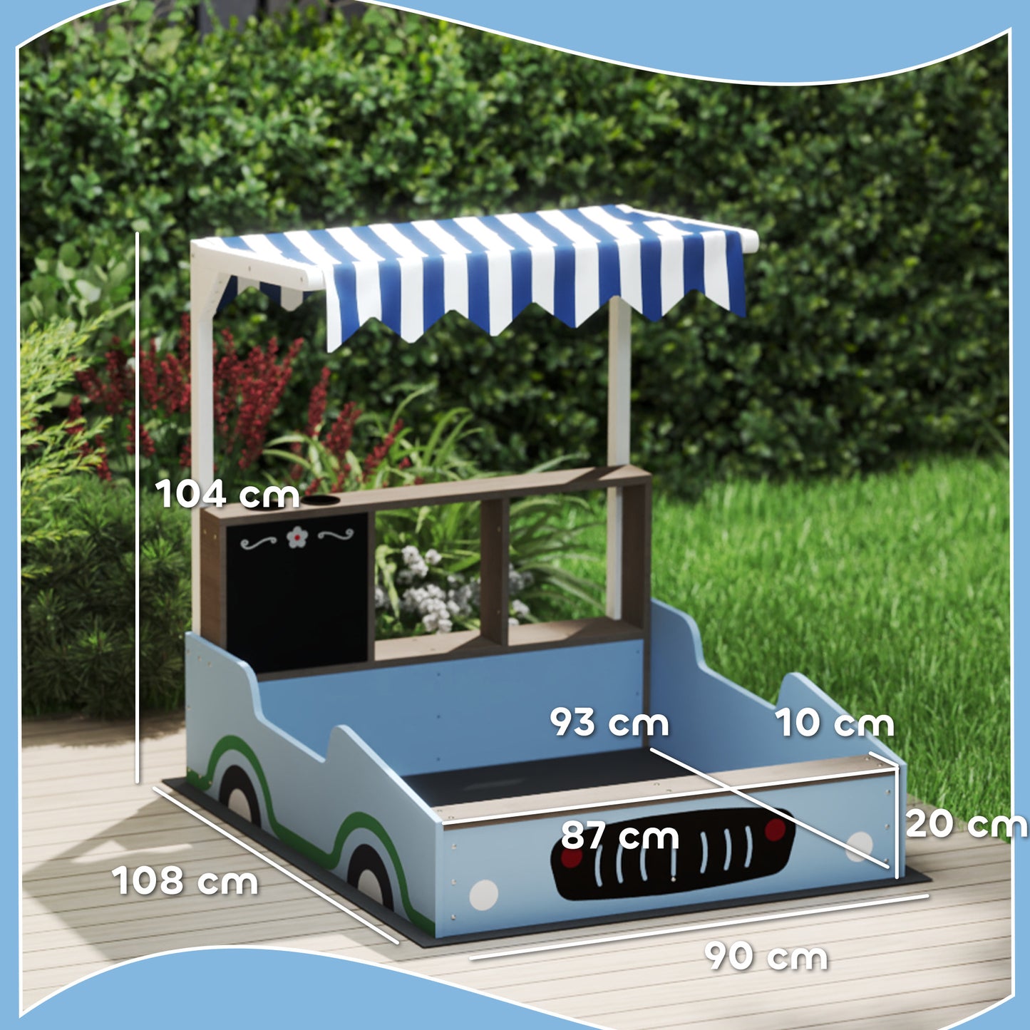 Zandbak – Zandbak Met Zonnedak – Speelbak – Zandtafel – Kinderspeeltuin – Blauw – Duurzaam Vurenhout – Inclusief Bankje En Tekenbord