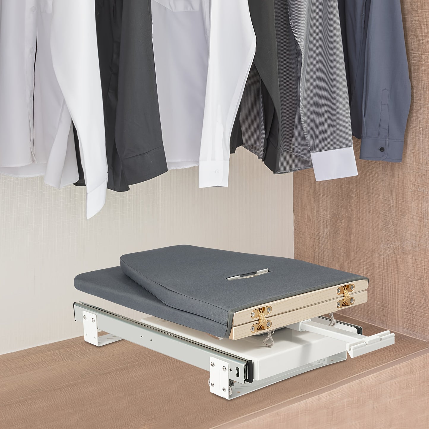 Space-Saving Closet Pull-Out Ironing Board - Heavy-Duty Retractable ironing board with 180° Rotation, Compact Storage Cabinet Organizer, Carbon Steel Construction & Non-Slip Surface - Ideal for Apartments, Dorms, Small Space