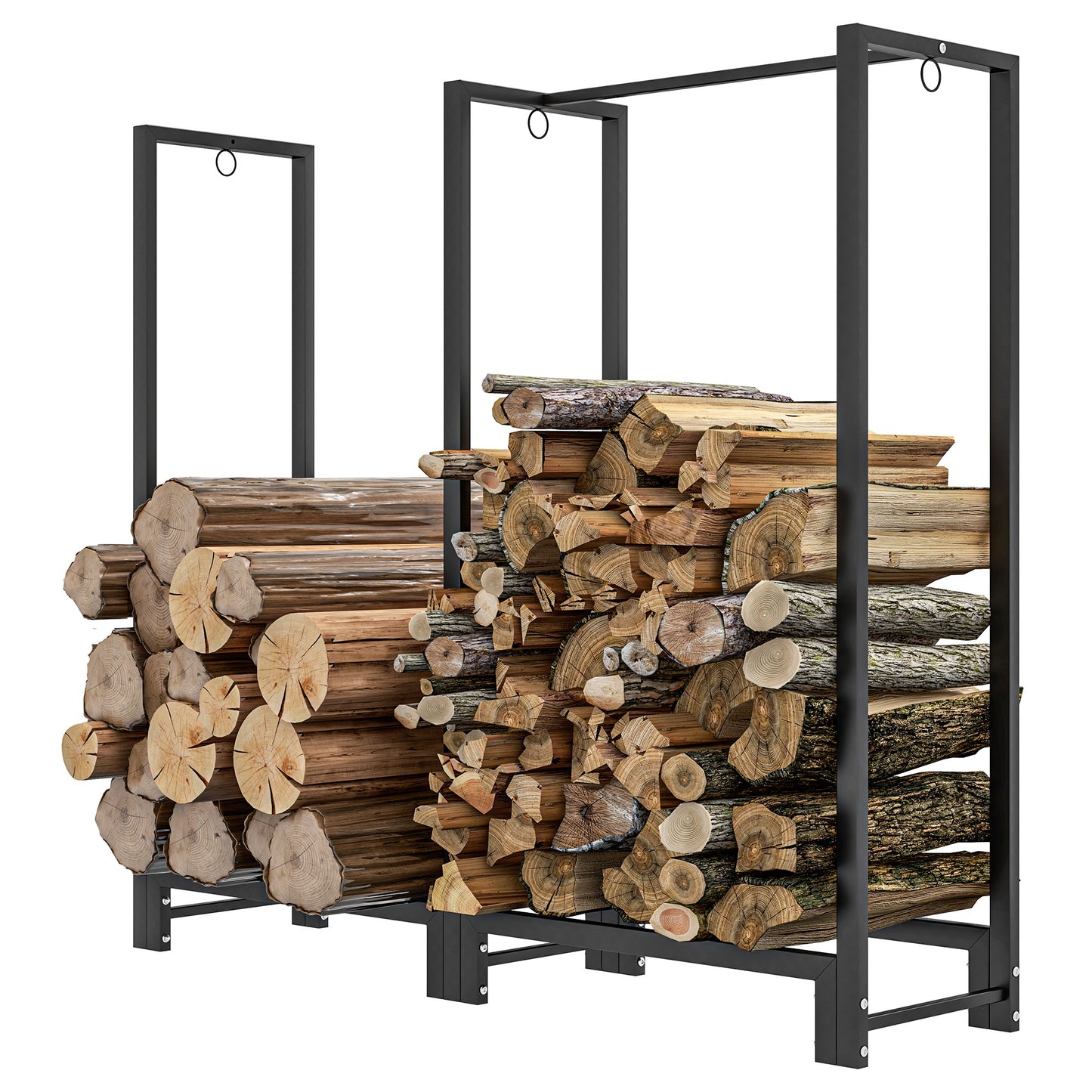 Brandhoutstandaard – Houtopslag – Houtrek – Haardhouthouder – Houtbok – Zwart – Roestvrij Stalen Frame – Draagvermogen 200 kg – 123x32x115 cm