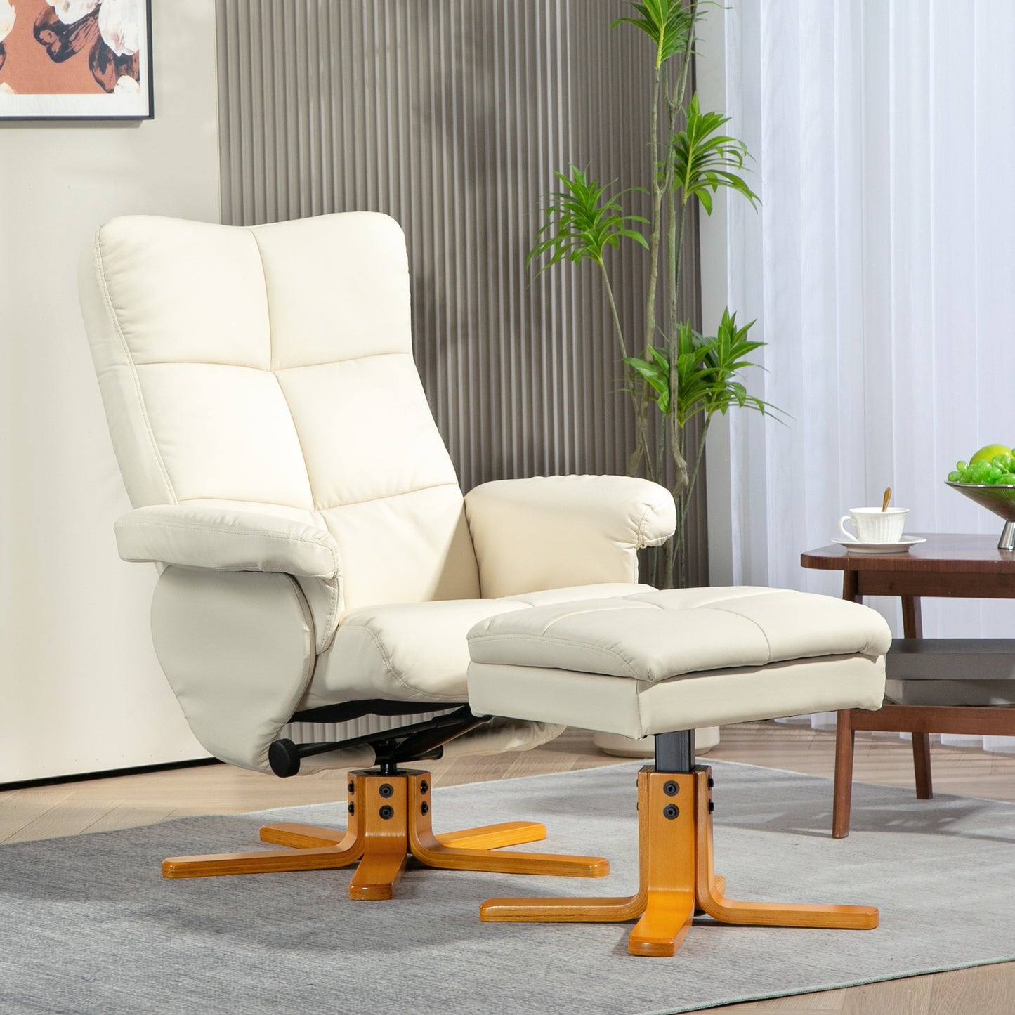 Relaxstoel – Fauteuil – Lounge Stoel – Draaistoel – Zitstoel – Creme – Verstelbare Rugleuning 145° – 360° Draaibaar Met Hocker