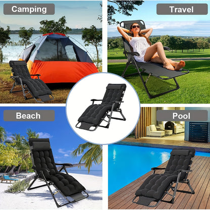 Opvouwbare Relaxstoel – Loungestoel – Ligstoel – Klapstoel – Tuinstoel – Zwart – Extra Brede Zitting 68 cm – Stevig Metalen Frame