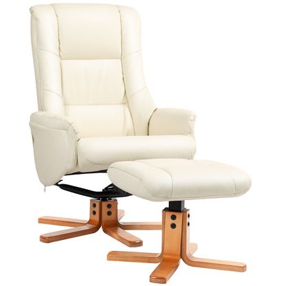 Relaxfauteuil – Relaxstoel – Stoel Met Voetenbank – Loungefauteuil – Fauteuil Crèmewit – Verstelbare Rugleuning – Kunstleer, Draagkracht 150 kg