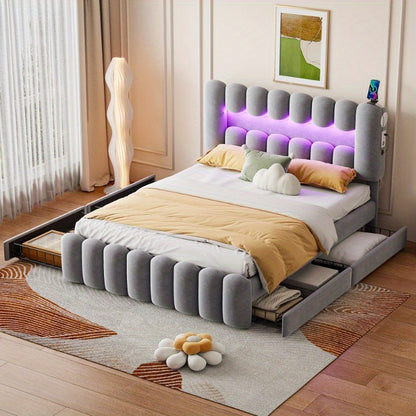 Bedframe – Bed – Slaapbank – Opbergbed – Slaapmeubel – 160x200 cm – 4 Lades & Ingebouwd Stereo Systeem – Volledig Gemonteerd & Ruimtebesparend Design