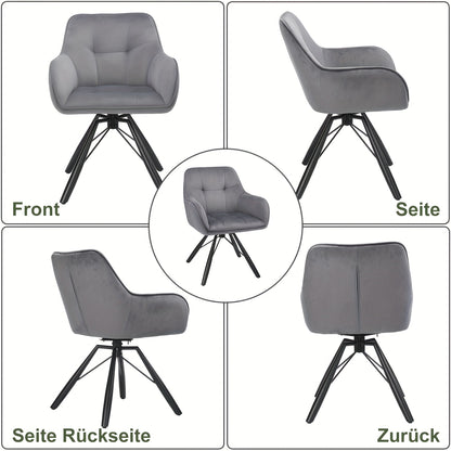 Draaibare Eetkamerstoel – Fluwelen Zitting – 360° Swivel – Grijs/Zwart