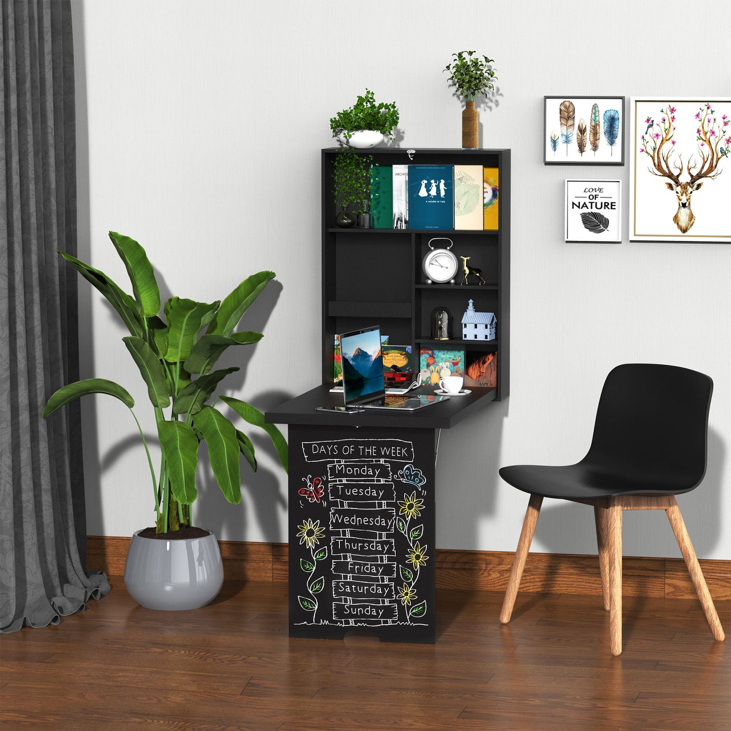 Klapbureau Wandtafel Opklapbare Bureau Schrijfbord Bureau Aan De Muur – Zwart Hout – Ruimtebesparend Design – Duurzaam Materiaal