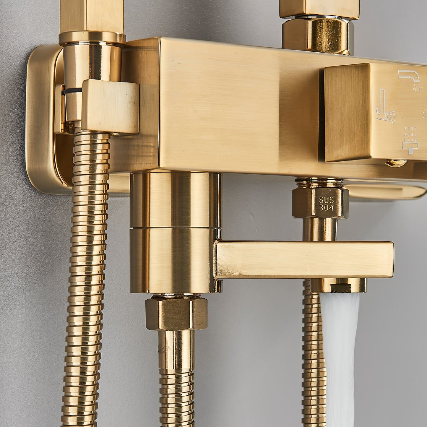 Douche Set – Regendouche – Handdouche – Badkamerkraan – Douchekraan – Geborsteld Goud – Vierkante 20,32 cm Hoofddouche – Verstelbare Handdouche & Enkelhendel