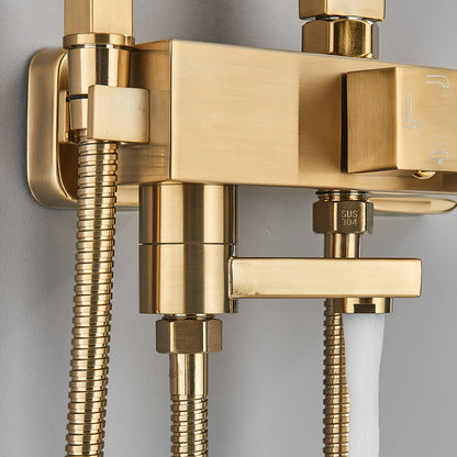 Douche Set – Regendouche – Handdouche – Badkamerkraan – Douchekraan – Geborsteld Goud – Vierkante 20,32 cm Hoofddouche – Verstelbare Handdouche & Enkelhendel