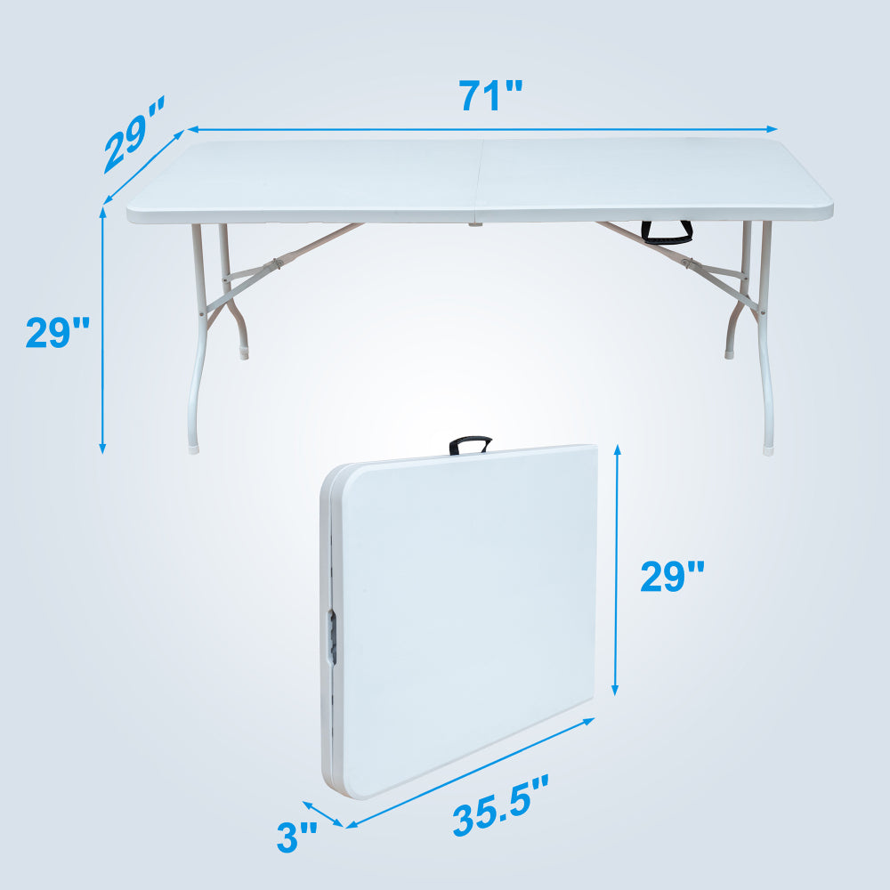 Buitentafel – Tuintafel – Klaptafel – Opvouwbare Tafel – Eettafel Buiten – Verstelbare Hoogte – 180 cm – Stalen Frame – Waterbestendig Wit Tafelblad
