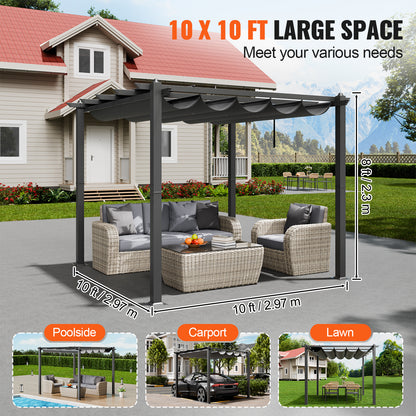 Pergola – Tuinprieel – Terrasoverkapping – Tuinpaviljoen – Zonwering – Uitschuifbaar Dak – Aluminium Frame – 3x3 Meter – UV-Bescherming – Weerbestendig – Grijs