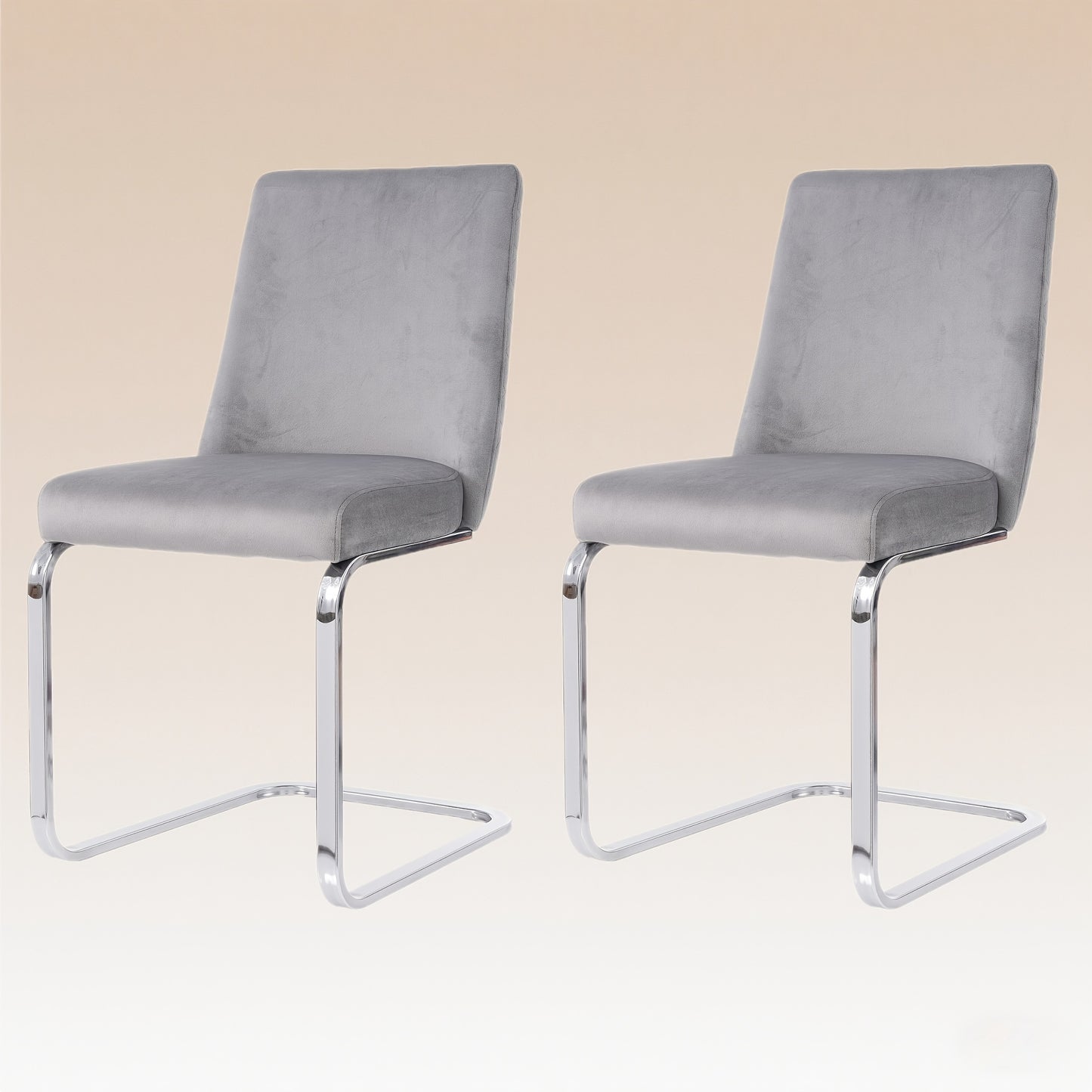 Grijze Velvet Eetkamerstoel – Luxe Stoel – Lounge Stoel – Woonkamerstoel – Slaapkamerstoel – Diamond Back Design – Zilverkleurige Metalen Poten – Set Van 2