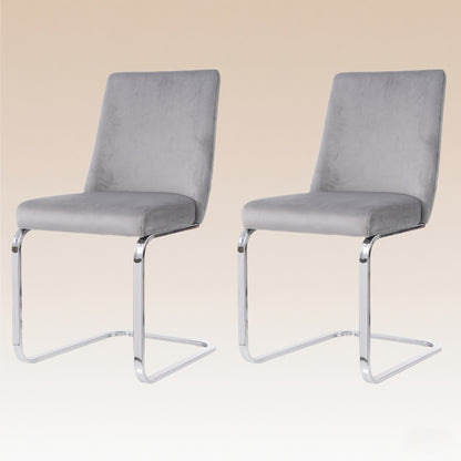 Grijze Velvet Eetkamerstoel – Luxe Stoel – Lounge Stoel – Woonkamerstoel – Slaapkamerstoel – Diamond Back Design – Zilverkleurige Metalen Poten – Set Van 2