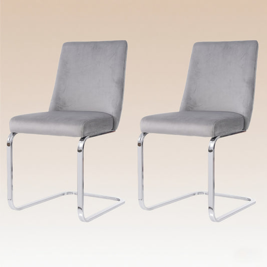 Grijze Velvet Eetkamerstoel – Luxe Stoel – Lounge Stoel – Woonkamerstoel – Slaapkamerstoel – Diamond Back Design – Zilverkleurige Metalen Poten – Set Van 2