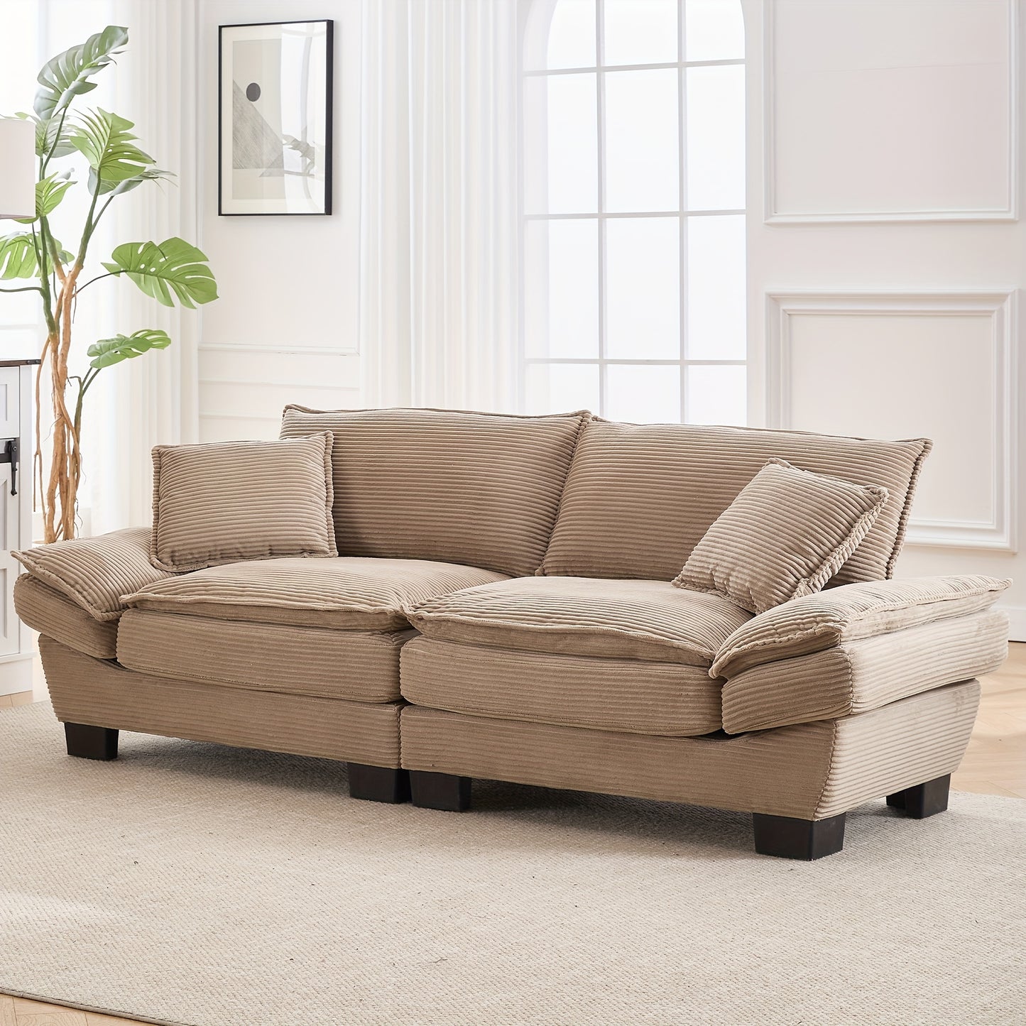 Loveseat – 2-zitsbank – Fauteuil – Tweezitsbank – Zitbank – Modern Minimalistisch Design – Hardhouten Frame – Comfortabele Katoenen Kussens – Beige Stoffering