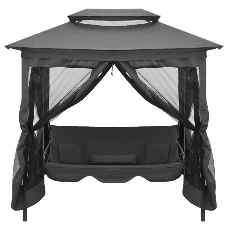 Schommelbank – Schommelstoel – Tuinbank – Schommelbank Met Dak – Swingbank Antraciet – Robuust Stalen Frame – Groot Formaat 220x160x240 cm