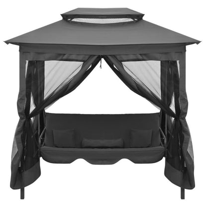 Schommelbank – Schommelstoel – Tuinbank – Schommelbank Met Dak – Swingbank Antraciet – Robuust Stalen Frame – Groot Formaat 220x160x240 cm
