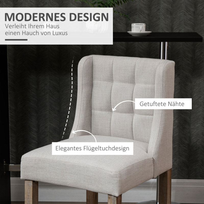 HOMCOM Set of 2 Bar Stools with Backrest, Featuring Button Tufting, Made of Solid Wood, Including Footrest, Dimensions 47 Cm X 50 Cm X 101 Cm, Gray And Natural.
