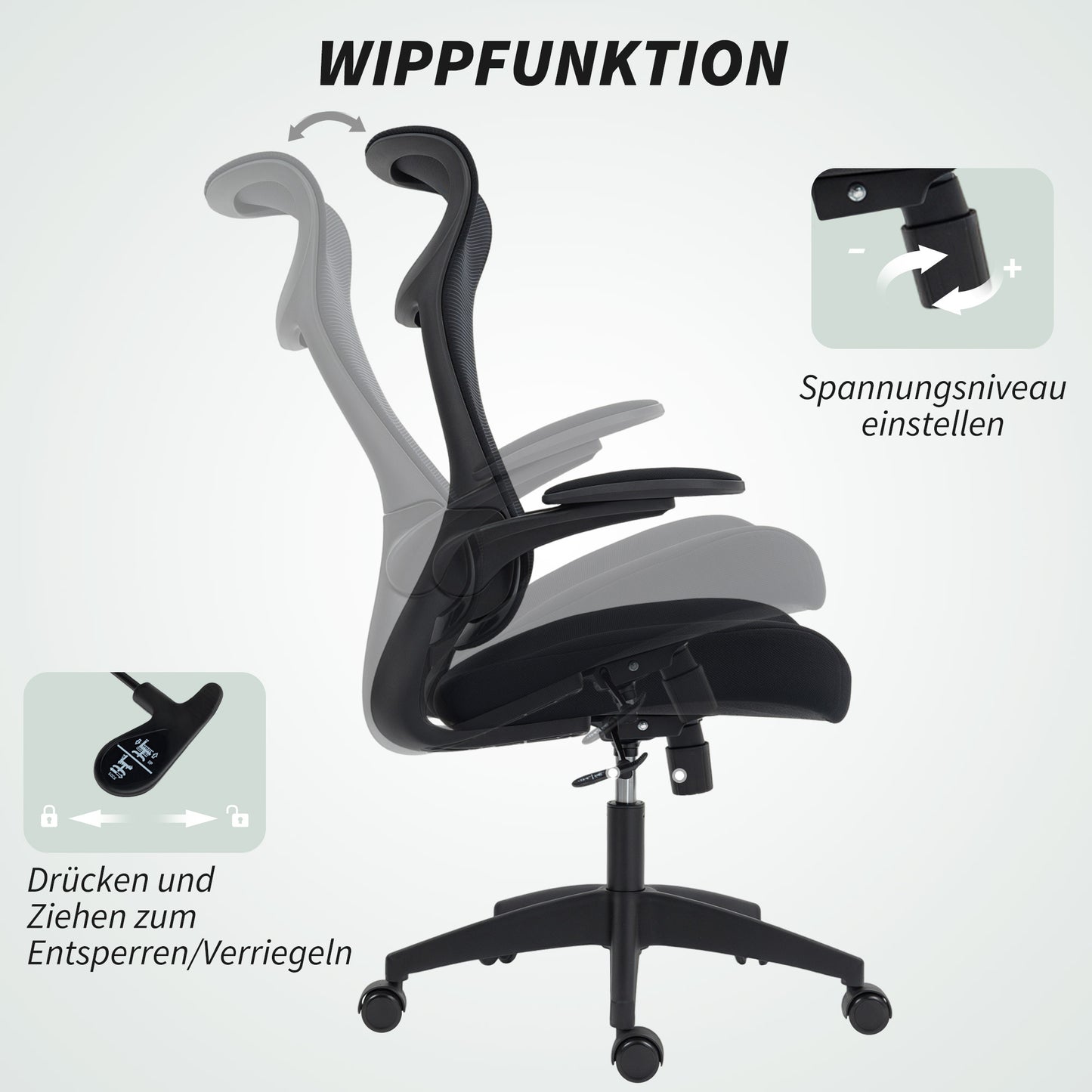 Bureaustoel – Ergonomische Stoel – Office Chair – Gamestoel – Computerstoel – 3D-Verstelbare Armleuningen – Mesh Rugleuning – S-vormige Rugsteun – Kantelfunctie – Zwart
