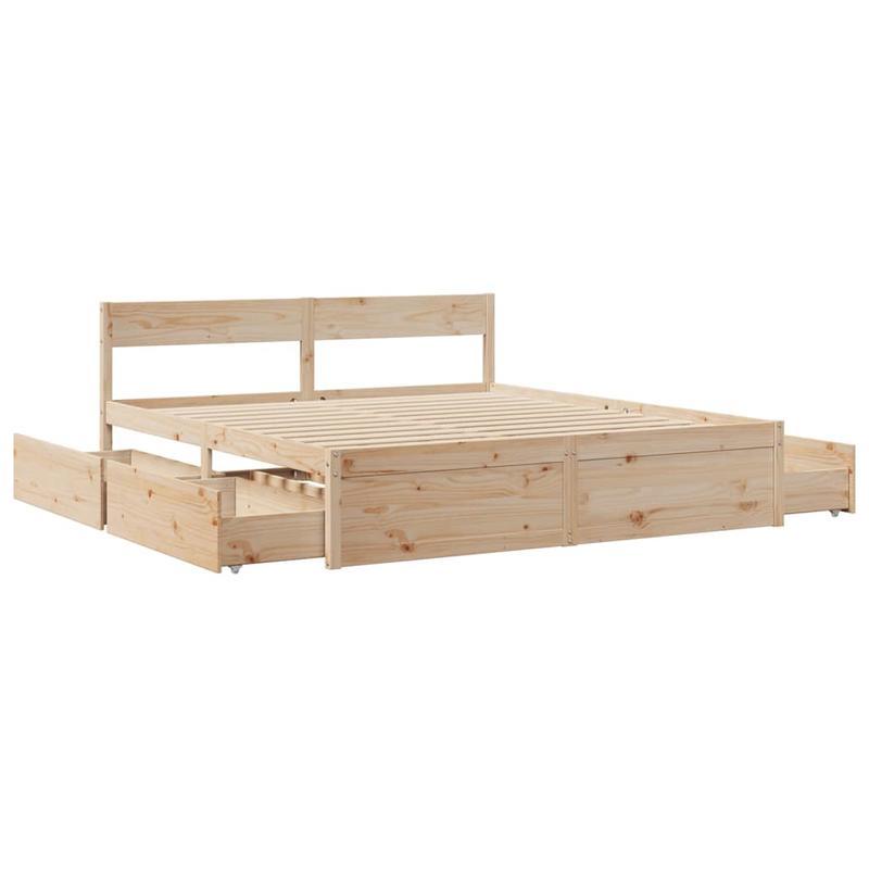 Bedframe – Houten Bed – Massief Houten Bed – Tweepersoonsbed – Platformbed – 200x200 cm – Massief Grenenhout – Met Opberglades