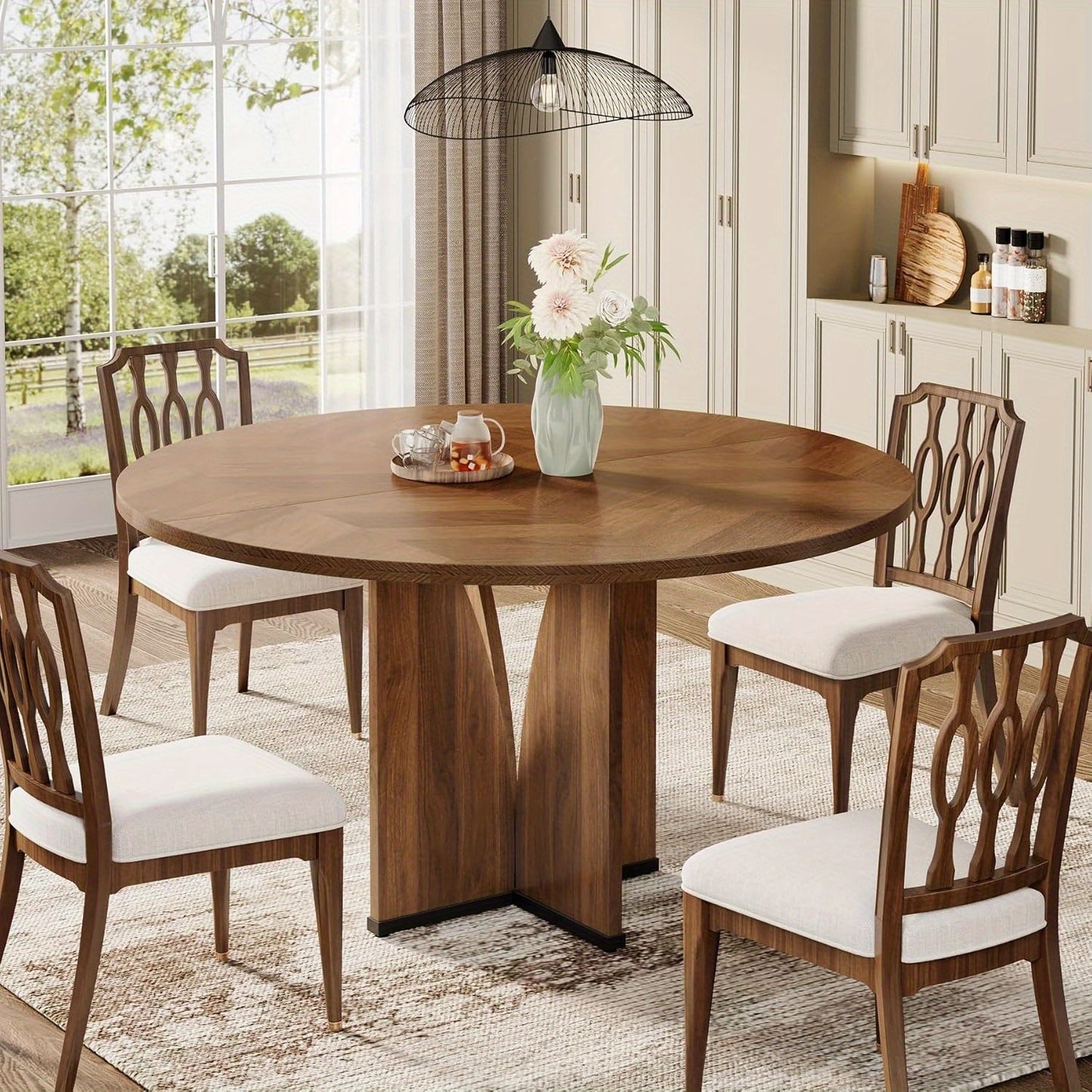 Ronde Tafel – Eettafel – Werktafel – Bijzettafel – Keukentafel – Rustiek Bruin – Gehard Houten Blad 2,5 cm – Ruimtebesparend Ontwerp