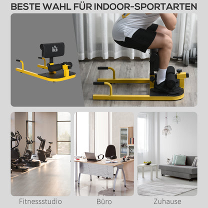 Sissy Squat Trainer – Knie Trainer – Benen Trainer – Buikspiertrainer – Billen Trainer – 3-in-1 Verstelbare Trainer – Stalen Frame Tot 120 Kg – Geel/Zwart 50x97x44,5-56,5 Cm