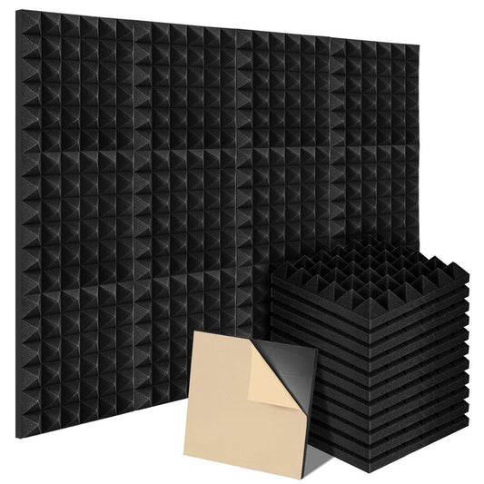 Geluidsisolatiepanelen – Akoestische Panelen – Wandpanelen – Zelfklevende Geluidsabsorberende Platen – Geluidsdemping – 24 Stuks – Pyramid Vorm – 30x30x5 cm – Zwart – Hoge Geluidsabsorptie