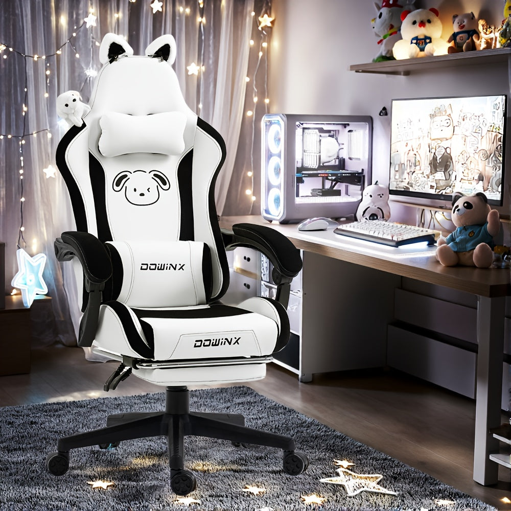Gamingstoel Roze – Bureaustoel – Zitzak Gaming – Kantoostoel – Computestoel – Ergonomisch Met Verstelbare Voetsteun – Draagvermogen 136 Kg – PU Leder & Metalen Frame – Handmatige Rugleuning – Kawaii Anime Hartdesign