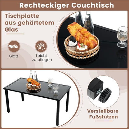 Polyrattan Tuinmeubelset – Tuinset – Loungeset – Balkonset – Terrasmeubelen – 4-Delig Met 2 Stoelen, Bank & Tafel – Weerbestendig Metaalframe – Gehard Glas Blad – Bruin